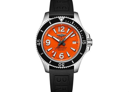 The orange-black color-matching makes the Breitling very eye-catching.