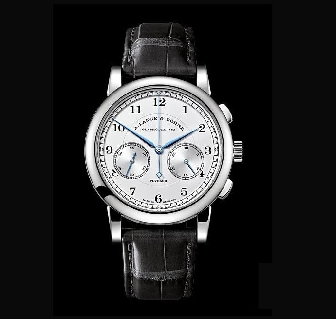 The 18k white gold fake watch has Arabic numerals.