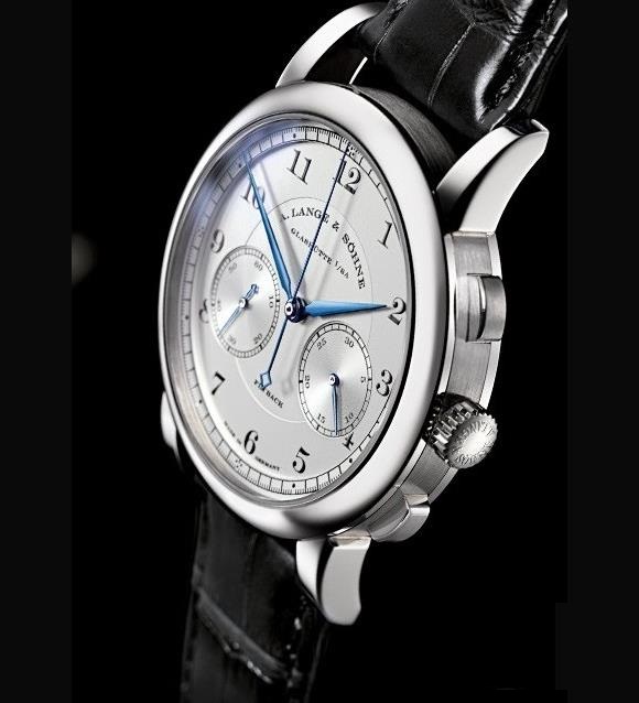 The white dial fake watch has blue hands.